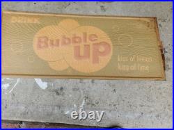 C. 1950s Original Vintage Drink Bubble Up Soda Sign Metal Embossed NOS MINT Kiss