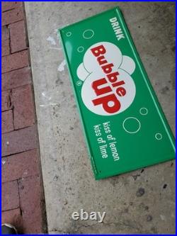 C. 1950s Original Vintage Drink Bubble Up Soda Sign Metal Embossed NOS MINT Kiss