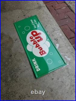 C. 1950s Original Vintage Drink Bubble Up Soda Sign Metal Embossed NOS MINT Kiss