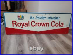 C. 1950s Original Vintage Drink Royal Crown Cola Sign Metal Embossed Nehi Soda