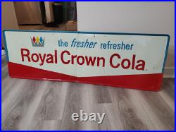 C. 1950s Original Vintage Drink Royal Crown Cola Sign Metal Embossed Nehi Soda