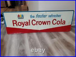 C. 1950s Original Vintage Drink Royal Crown Cola Sign Metal Embossed Nehi Soda