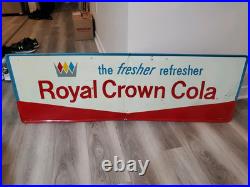 C. 1950s Original Vintage Drink Royal Crown Cola Sign Metal Embossed Nehi Soda