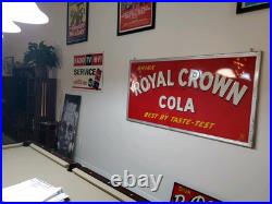 C. 1950s Original Vintage Drink Royal Crown Cola Sign Metal Embossed Nehi Soda