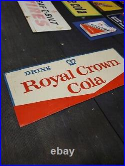 C. 1950s Original Vintage Drink Royal Crown Cola Sign Metal Embossed RC Nehi Soda