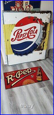 C. 1950s Original Vintage Drink Tru Ade Orange Soda Sign Metal Embossed A-M Cool