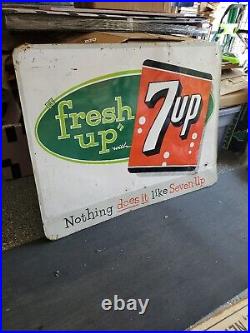 C. 1950s Original Vintage Fresh Up With 7up Sign Metal Embossed Soda Coke Pepsi