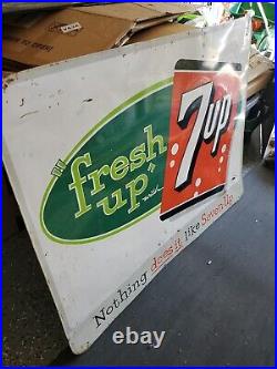C. 1950s Original Vintage Fresh Up With 7up Sign Metal Embossed Soda Coke Pepsi