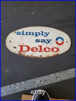 C. 1950s Original Vintage GM AC Delco Sign Metal Gas Oil Radio Batteries Service