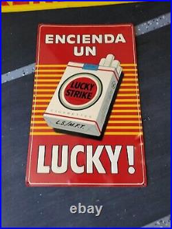 C. 1950s Original Vintage Lucky Strike Cigarettes Sign Metal Embossed Tobacco NOS