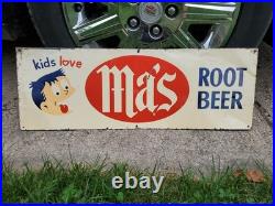 C. 1950s Original Vintage Ma's Root Beer Sign Metal Kids Love Boy Soda Gas Oil