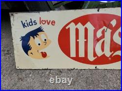 C. 1950s Original Vintage Ma's Root Beer Sign Metal Kids Love Boy Soda Gas Oil