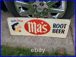 C. 1950s Original Vintage Ma's Root Beer Sign Metal Kids Love Boy Soda Gas Oil
