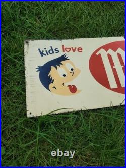 C. 1950s Original Vintage Ma's Root Beer Sign Metal Kids Love Boy Soda Gas Oil