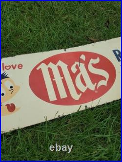 C. 1950s Original Vintage Ma's Root Beer Sign Metal Kids Love Boy Soda Gas Oil