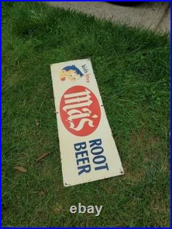 C. 1950s Original Vintage Ma's Root Beer Sign Metal Kids Love Boy Soda Gas Oil