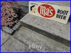 C. 1950s Original Vintage Ma's Root Beer Sign Metal Kids Love Boy Soda Gas Oil