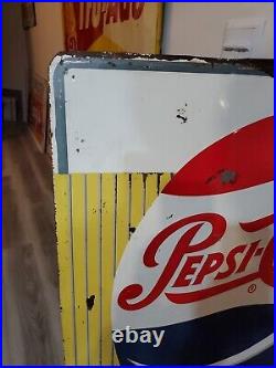 C. 1950s Original Vintage Pepsi Sign Metal Embossed Gas Grocery Bottle Cap LARGE