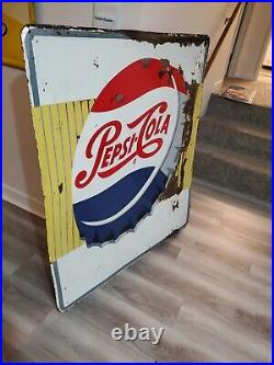 C. 1950s Original Vintage Pepsi Sign Metal Embossed Gas Grocery Bottle Cap LARGE