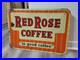 C-1950s-Original-Vintage-Red-Rose-Coffee-Sign-Metal-Embossed-Shop-Decor-Rare-01-nko