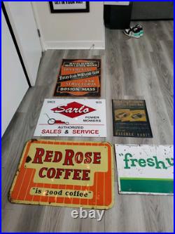 C. 1950s Original Vintage Red Rose Coffee Sign Metal Embossed Shop Decor Rare