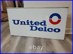 C. 1950s Original Vintage United AC Delco Sign Metal 2 Sided Gas Oil Chevy GM