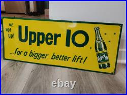 C. 1950s Original Vintage Upper 10 Soda Sign Metal Embossed King Size Better Lift