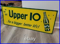 C. 1950s Original Vintage Upper 10 Soda Sign Metal Embossed King Size Better Lift