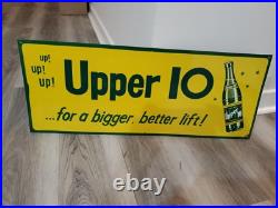 C. 1950s Original Vintage Upper 10 Soda Sign Metal Embossed King Size Better Lift