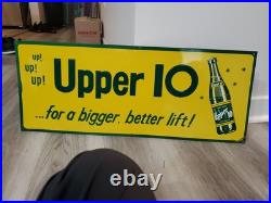 C. 1950s Original Vintage Upper 10 Soda Sign Metal Embossed King Size Better Lift