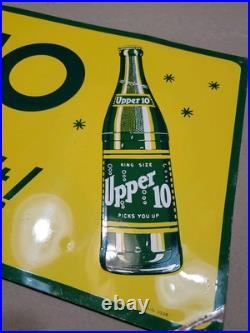 C. 1950s Original Vintage Upper 10 Soda Sign Metal Embossed King Size Better Lift