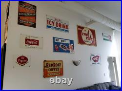 C. 1950s Original Vintage Upper 10 Soda Sign Metal Embossed King Size Better Lift