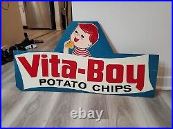 C. 1950s Original Vintage Vita-Boy Potato Chips Sign Detroit Boy Grocery RARE