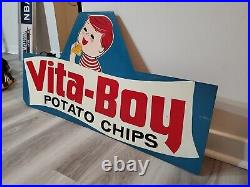 C. 1950s Original Vintage Vita-Boy Potato Chips Sign Detroit Boy Grocery RARE