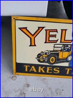 C. 1950s Original Vintage Yellow Cab Cigars Sign Metal Embossed 5c Taxi Tobacco