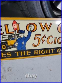 C. 1950s Original Vintage Yellow Cab Cigars Sign Metal Embossed 5c Taxi Tobacco