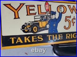 C. 1950s Original Vintage Yellow Cab Cigars Sign Metal Embossed 5c Taxi Tobacco
