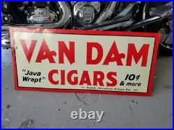 C. 1950s Original Vintage Yellow Cab Cigars Sign Metal Embossed 5c Taxi Tobacco