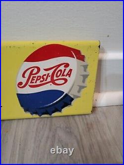 C. 1955 Original Vintage Pepsi Cola Sign Metal Rack Topper Have A Pepsi Soda Gas