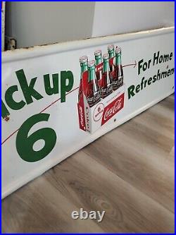 C. 1956 Original Vintage Coca Cola Sign Metal Pick Up 6 Pack Bottles White! RARE