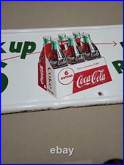 C. 1956 Original Vintage Coca Cola Sign Metal Pick Up 6 Pack Bottles White! RARE