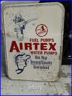C. 1960s Original Vintage Airtex Fuel Water Pumps Sign Metal Embossed Gas Oil