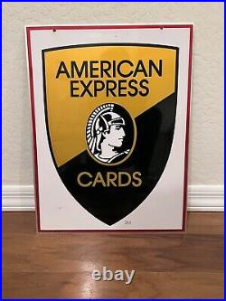 C. 1960s Original Vintage American Express Cards Metal Sign Double Sided