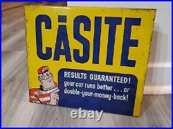 C. 1960s Original Vintage Casite Motor Oil Sign Metal Hastings Gas Rack Topper