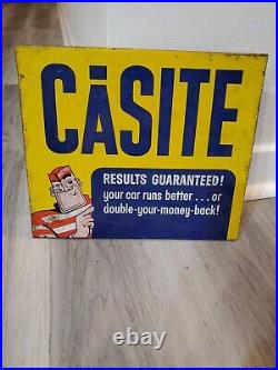 C. 1960s Original Vintage Casite Motor Oil Sign Metal Hastings Gas Rack Topper