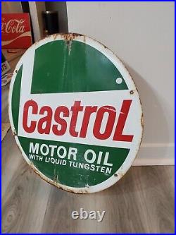 C. 1960s Original Vintage Castrol Motor Oil Sign Metal 2 Sided Valvoline Goodyear