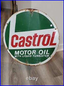C. 1960s Original Vintage Castrol Motor Oil Sign Metal 2 Sided Valvoline Goodyear