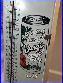 C. 1960s Original Vintage Drink Barq's Root Beer Sign Metal Thermometer Reach Out C. 1960s Original Vintage Drink Barq's Root Beer Sign Metal Thermometer Reach Out