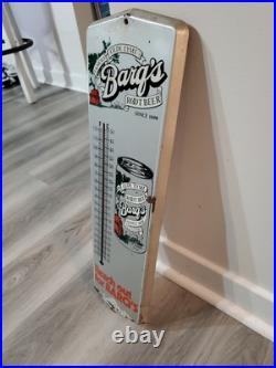 C. 1960s Original Vintage Drink Barq's Root Beer Sign Metal Thermometer Reach Out C. 1960s Original Vintage Drink Barq's Root Beer Sign Metal Thermometer Reach Out