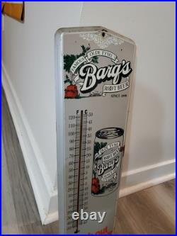 C. 1960s Original Vintage Drink Barq's Root Beer Sign Metal Thermometer Reach Out C. 1960s Original Vintage Drink Barq's Root Beer Sign Metal Thermometer Reach Out